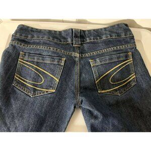 Oakley womens Sz 27 Blue Denim Jeans‎ Straight Waist 27 x 30 Yellow Stitch